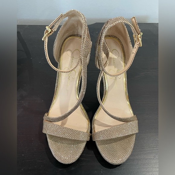 Gold Sparkle Jessica Simpson Strappy Heels Sz 6.5 - Picture 6 of 7